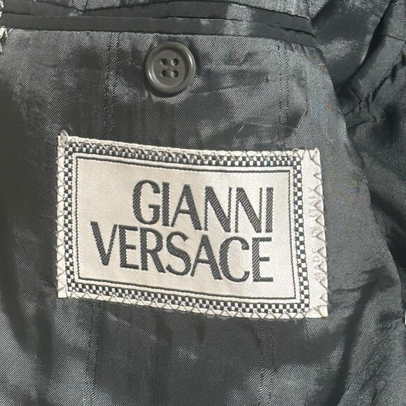 Gianni Versace Vintage Wool Mens Grey Black White Houndstooth Blazer Suit Sz 52R - Picture 5 of 9